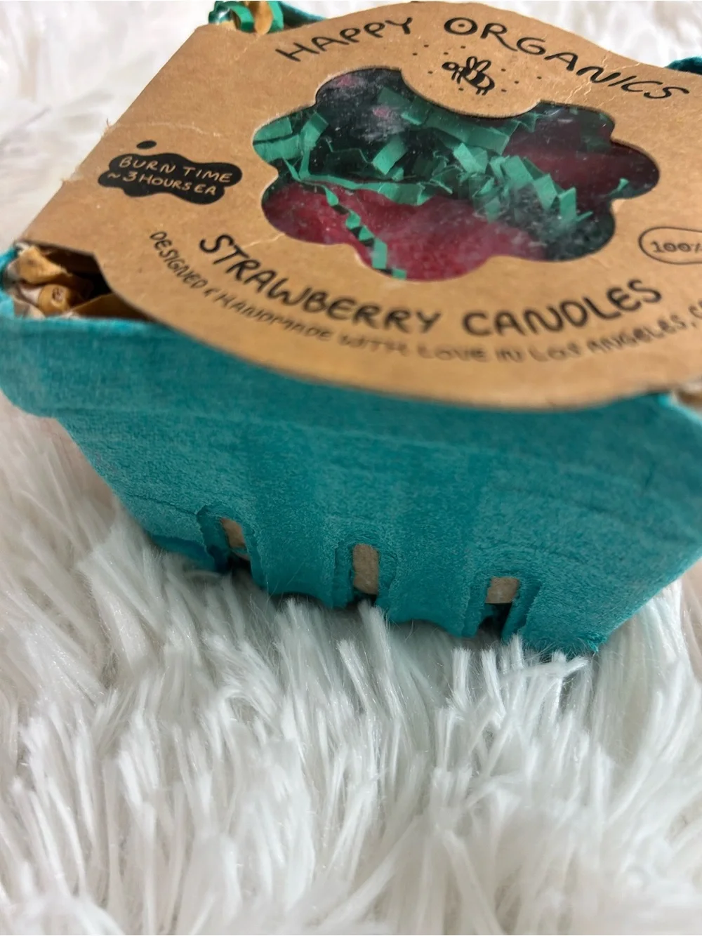 Happy Organics Strawberry Shaped Beeswax Candles, NEW made in LA
